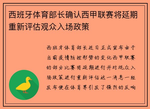 西班牙体育部长确认西甲联赛将延期重新评估观众入场政策